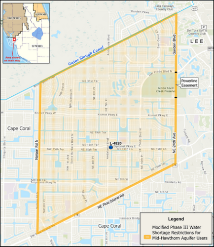 Record low water levels in the Mid-Hawthorn Aquifer in the northeastern portion of Cape Coral
